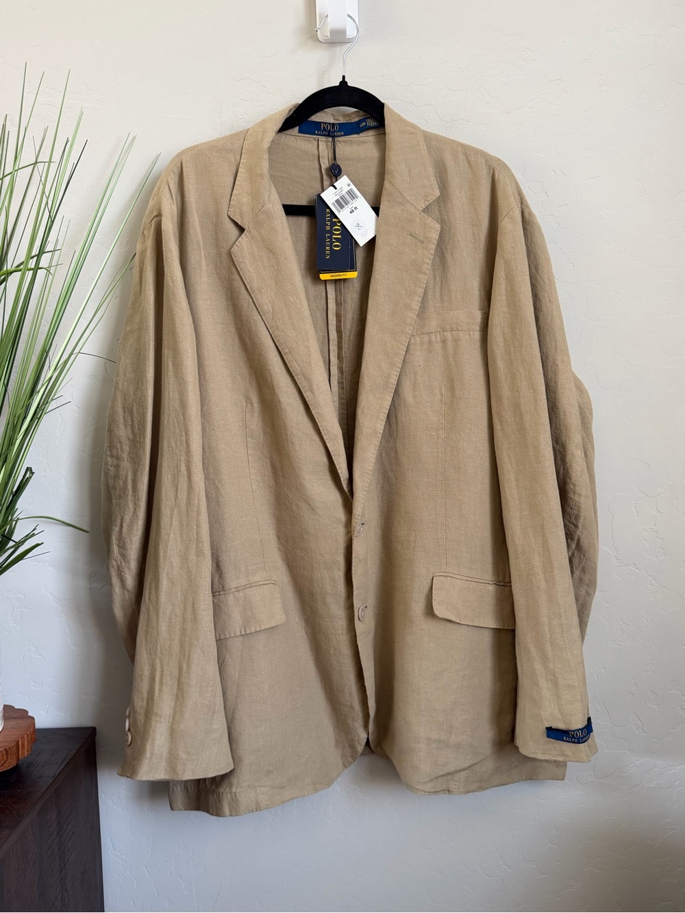 Polo Ralph Lauren 100% Linen Blazer 48R Modern Fit Beige Tan NWT